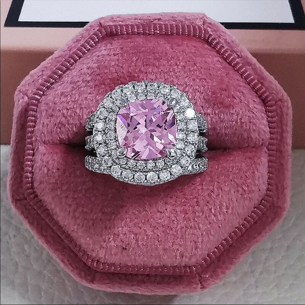 New Women’s Luxury 925 Silver Pink Sapphire Ring - Picture 2 of 4